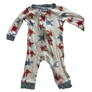 Burts Bees Baby Crab Print Organic Cotton Zip Front Sleeper Romper 3-6M White